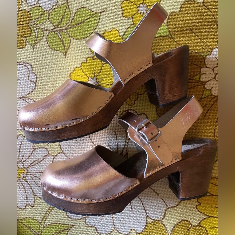 Rose Gold Wooden clogs by Lotta from Stockholm